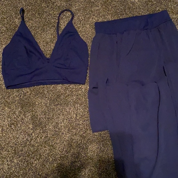 Two piece crop top high split maxi skirt set - Picture 3 of 3